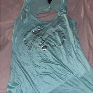 Rue21 Teal Tank Top with Anchor Graphic with heart back cut out